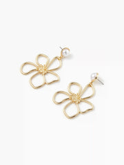 FLOWER & FAUX PEARL DROP EARRINGS