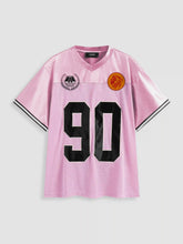 90 Satin V-neck Graphic Short Sleeve Oversized Tee