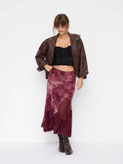 Mesh Mid Rise Floral Tie Dye Asymmetrical Hem Tulle Maxi Skirt