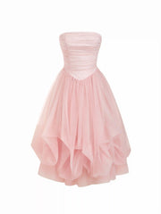 Mesh High Rise Strapless Ruched Bubble Maxi Dress