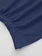 Asymmetrical Neck Long Sleeve Ruched Knotted Top