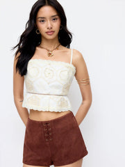Cotton-blend Broderie Anglaise Lace Peplum Hem Cami Crop Top