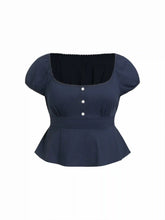 Cotton-blend Scoop Neckline Puff Sleeve Ruched Lace Trim Blouse Curve & Plus