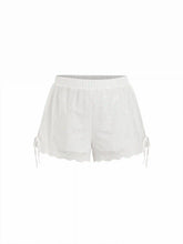 Cotton-blend Mid Rise Embroidery Tie Side Split Pointed Hem Oversized Shorts Curve & Plus