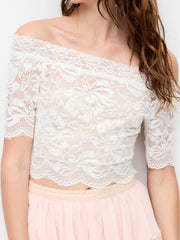 Lace Off-shoulder Mid-length Sleeve See-through Top
