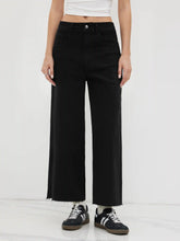 Stretch High Waist Solid Zipper Straight Leg Jeans
