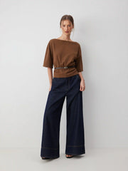 Boat Neck Short Sleeve Top With Belt
