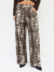 Cotton-blend Mid Rise Zebra Striped Print Barrel-leg Trouser