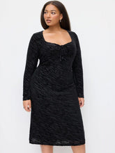 Velvet Zebra Striped Sweetheart Neck Bell Sleeve Knotted Midi Dress Curve & Plus