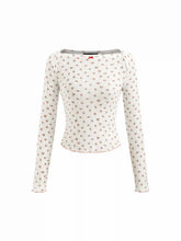 Cotton-blend Floral Pointelle Boat Neck Long Sleeve Lettuce Trim Top