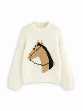 Knit Round Neck Horse Graphic Oversized Chunky Sweater