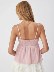 Sweetheart Neck Bowknot Lace Trim Longline Oversized Cami Blouse
