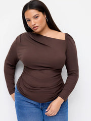 Asymmetrical Neck Ruched Top Curve & Plus