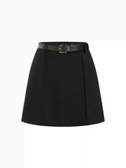 Mid Rise Solid Mini Skirt With Belt