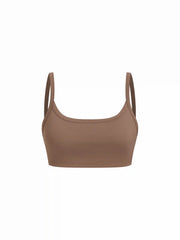 U-neckline Solid Long Sleeve Crop Active Top