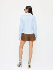 Cotton-blend Funnel Collar Striped Shirt