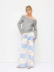 Cable Knit Off-Shoulder Long Sleeve Top