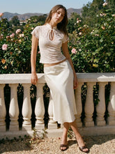Lace Mandarin Collar Lace Short Sleeve Top
