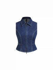 Denim Zip Through Metal Detail Top