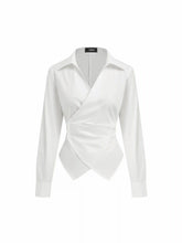 Cotton-blend V-Neck Wrap Long Sleeve Blouse