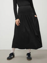 High Rise Ruffle Solid Pocket Maxi Skirt