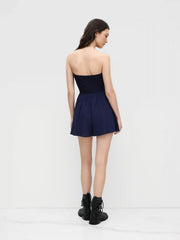 Cotton Texture Bandeau Bowknot Ruffle Hem Romper