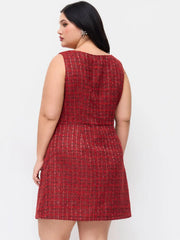 Tweed Boat Neck Rhinestone Bowknot Mini Dress Curve & Plus