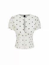 Chiffon Polka Dot Puff Sleeve Cut Out Ruched Blouse