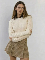 Wool-look Houndstooth Mid Rise A-line Pleated Mini Skirt