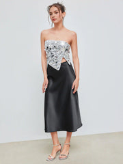 Sequin Asymmetrical Split Tube Crop Top