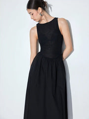 Cotton Boat Neck Ruched Low Rise A-line Maxi Dress