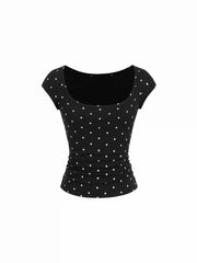 Scoop Neckline Ruched Cap Sleeve Top