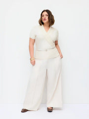 Knit V-neck Wrap Short Sleeve Top With Belt Curve & Plus