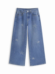 Cider Denim Mid Rise Starfish Rhinestone Baggy Jeans