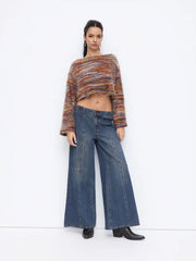 Denim Low Rise Elastic Waist Oversized Wide Leg Jeans