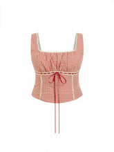 Gingham Square Neck Ruched Corset Tank Top Curve & Plus