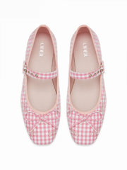 BOWKNOT GINGHAM MARY JANE FLATS