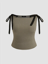 Cotton-blend Boat Neck Gingham Bowknot Tank Top Curve & Plus