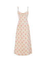 Satin V-Neck Floral Lace Knotted Cami Maxi Dress