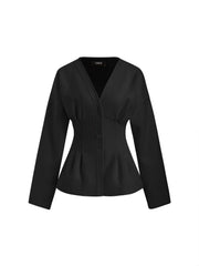 Wool-look V-neck Cinched Waist Jacket