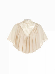 Chiffon Floral Lace Stand Collar Cloak Sleeve Oversized Blouse