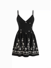 Jersey V-neck Floral Embroidery Flared Cami Mini Dress