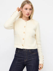Knit Wool-blend Round Neckline Metal Button Cardigan