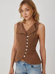 Linen-blend Boat Neck Asymmetrical Tank Blouse