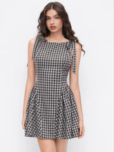 Jacquard Checks Bowknot Ruffle Hem Mini Dress