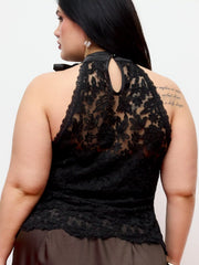 Cotton-blend Lace Halter Neckline Bowknot Top & Bandeau Curve & Plus
