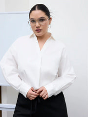 Cotton Collar Shirt Bodysuit Curve & Plus