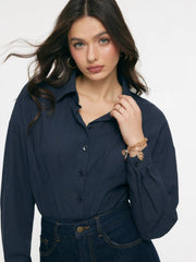 Cotton-blend Collar Ruched Long Sleeve Bodysuit