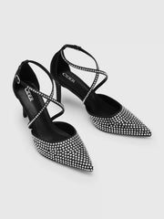 ANKLE STRAP RHINESTONE-EMBELLISHED POINTED TOE HEELS