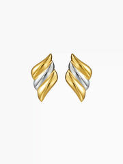 TWO TONE PLEATED 18K GOLD PLATED STAINLESS STEEL STUD EARRINGS